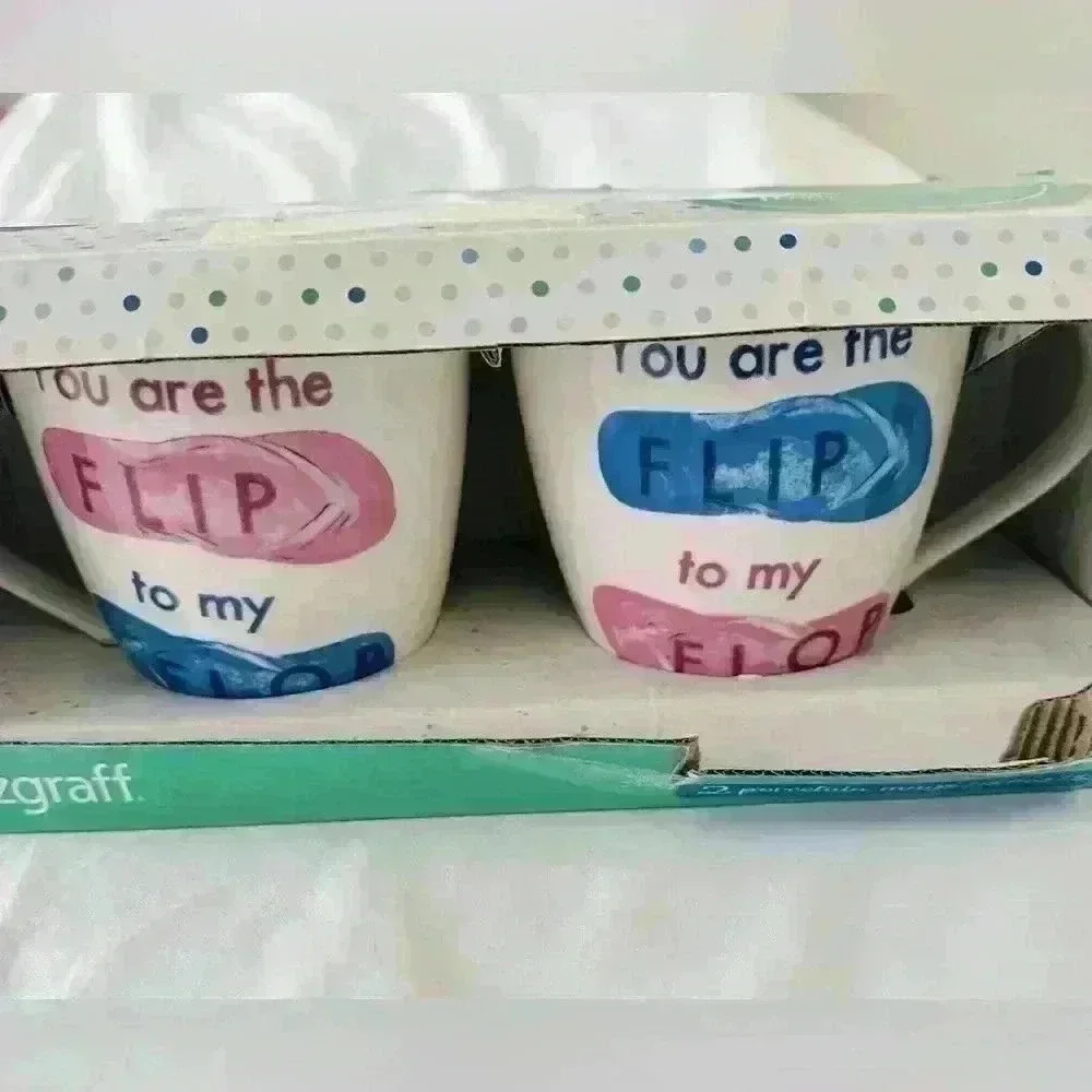 Pfaltzgraff Box Set for f 2 Porcelain Mugs “You Are The Flip to My Flop”
